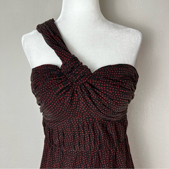 Alexis Luksa One Shoulder Heart Print Pleated Black Mini Dress Size Large - Picture 2 of 10